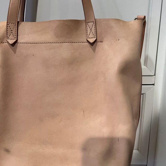 Madewell Genuine Leather Cream Medium Transport Tote w Shoulder Crossbody Strap - Picture 4 of 9
